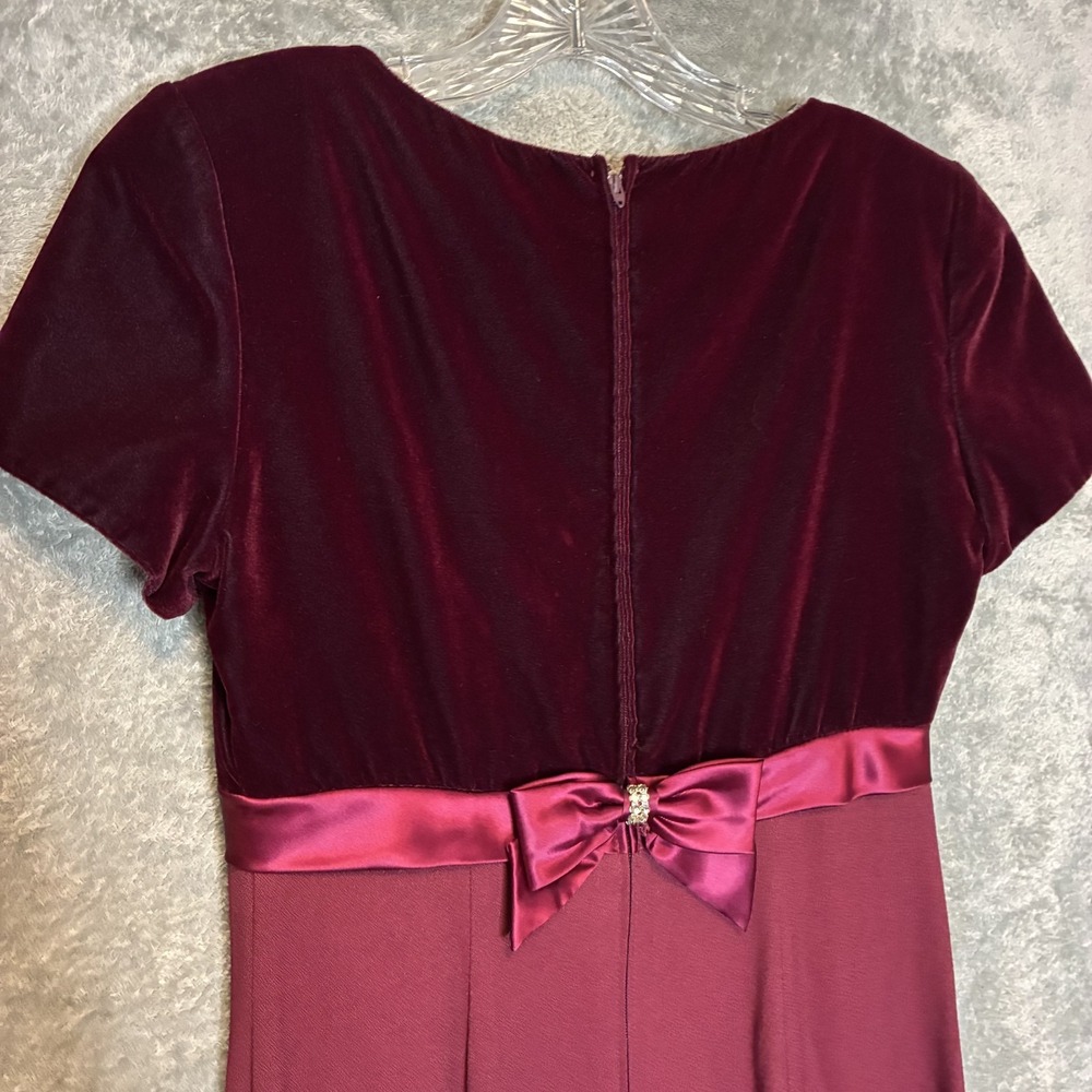 Niki Womens Vintage Burgundy Maxi Dress 8 Velvet Bow Regencycore Dark Romantic